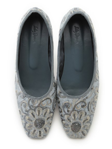 ベロア刺繍フラットシューズ