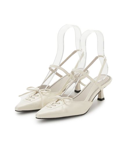 レースアップスリングバッグパンプス