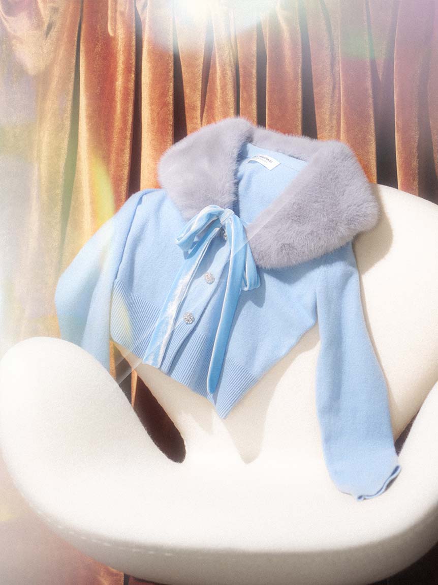 L.B CANDY STOCK]ファーティペット付きカーディガン  