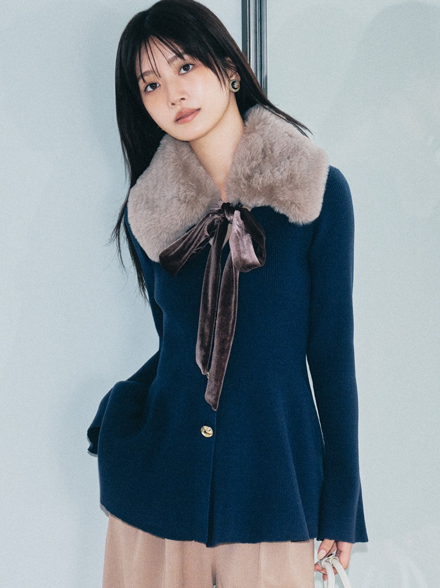 タグ付き新品/Lily brown/リボンニットカーディガン/ホワイト LILY BROWN 新作10%OFF リリーブラウン トップス 25春夏 リボン