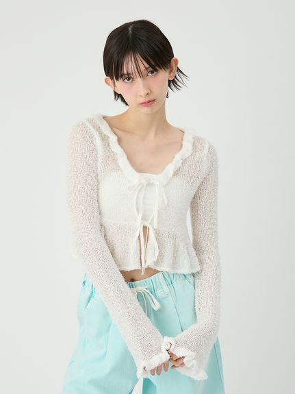 完売商品　リリーブラウン　カーディガン　フリルブラウス　セット LILY BROWN（リリーブラウン）の「フリルカラーニットカーディガン