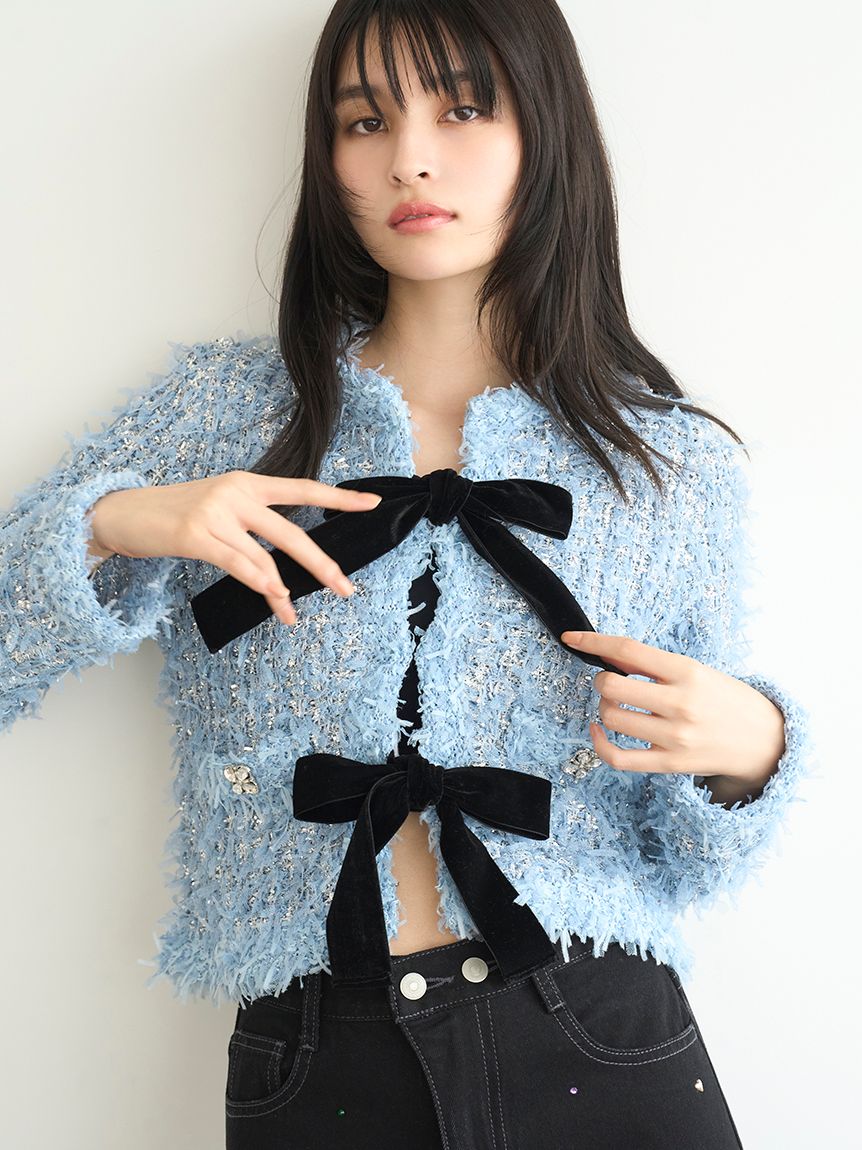 L.B CANDY STOCK]ラメリボンニットジャケット(ジャケット)｜アウター