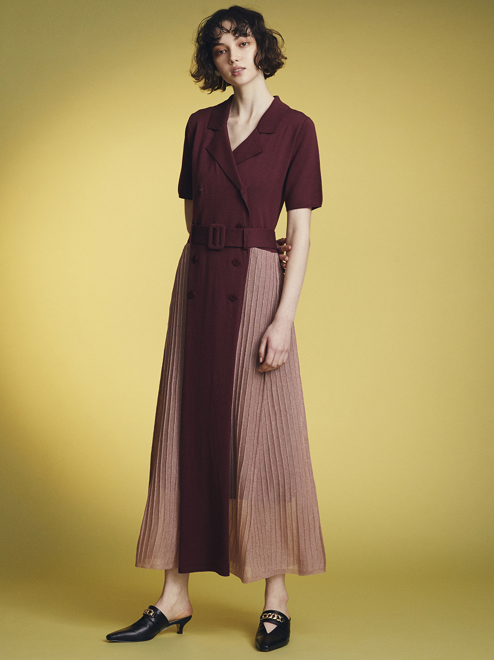 シアー切替ニットワンピース