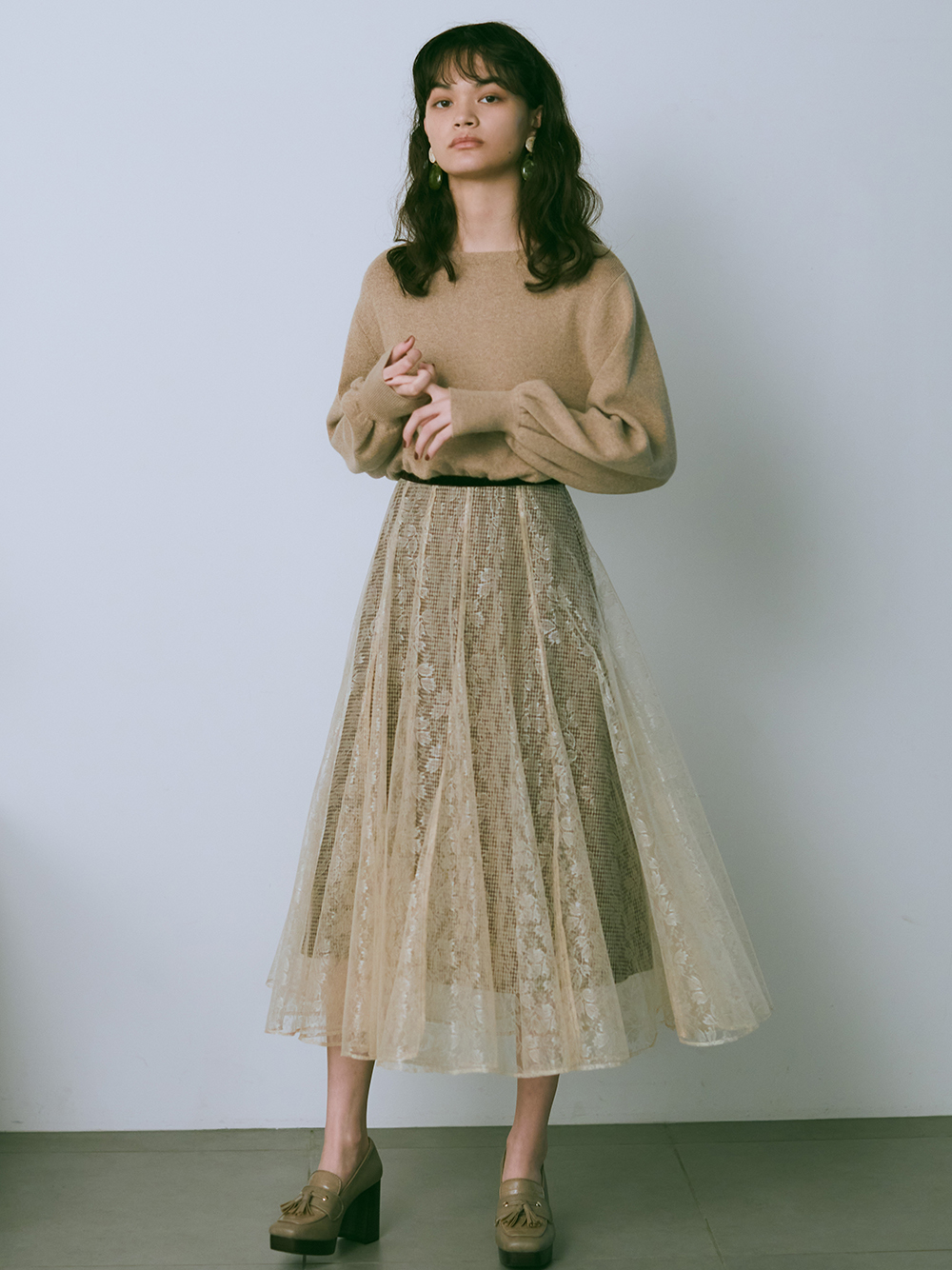 レースドッキングニットワンピース