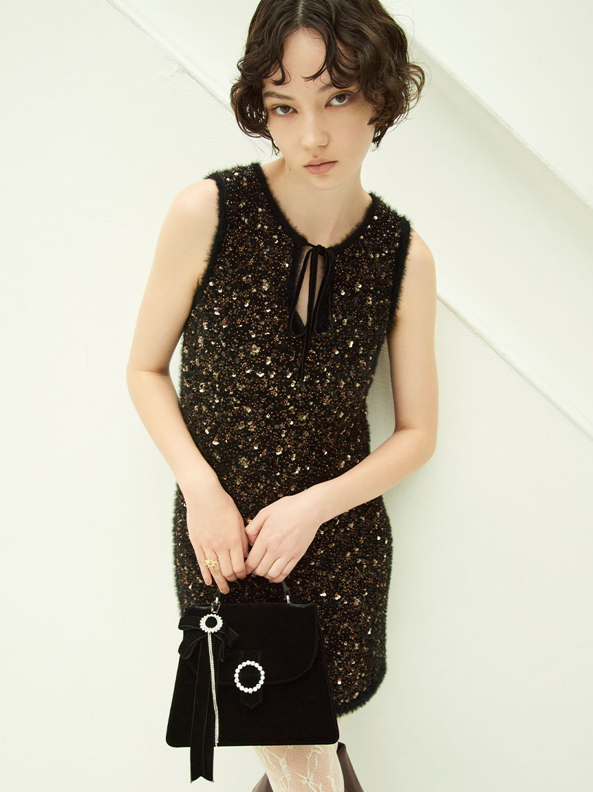 L.B CANDY STOCK]フェザービジューミニニットワンピース(ミニ  