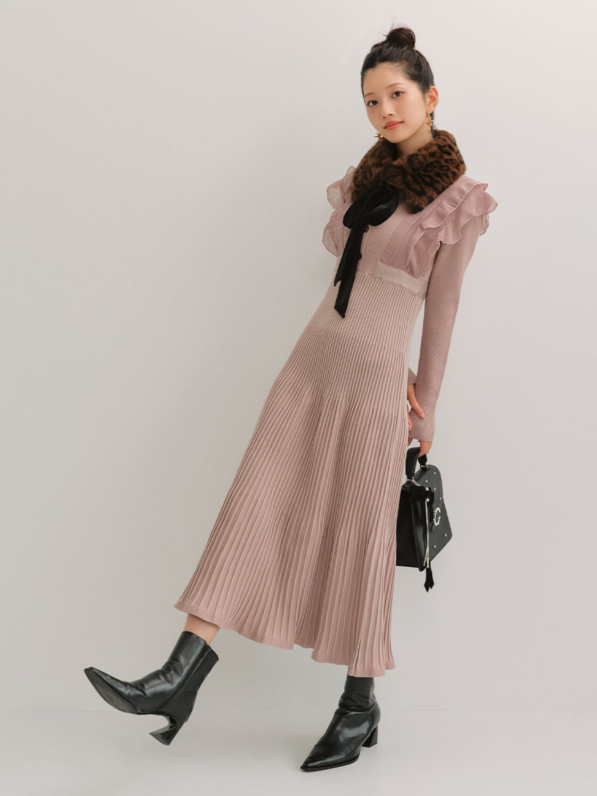 シフォンドッキングニットワンピース リリーブラウン セール