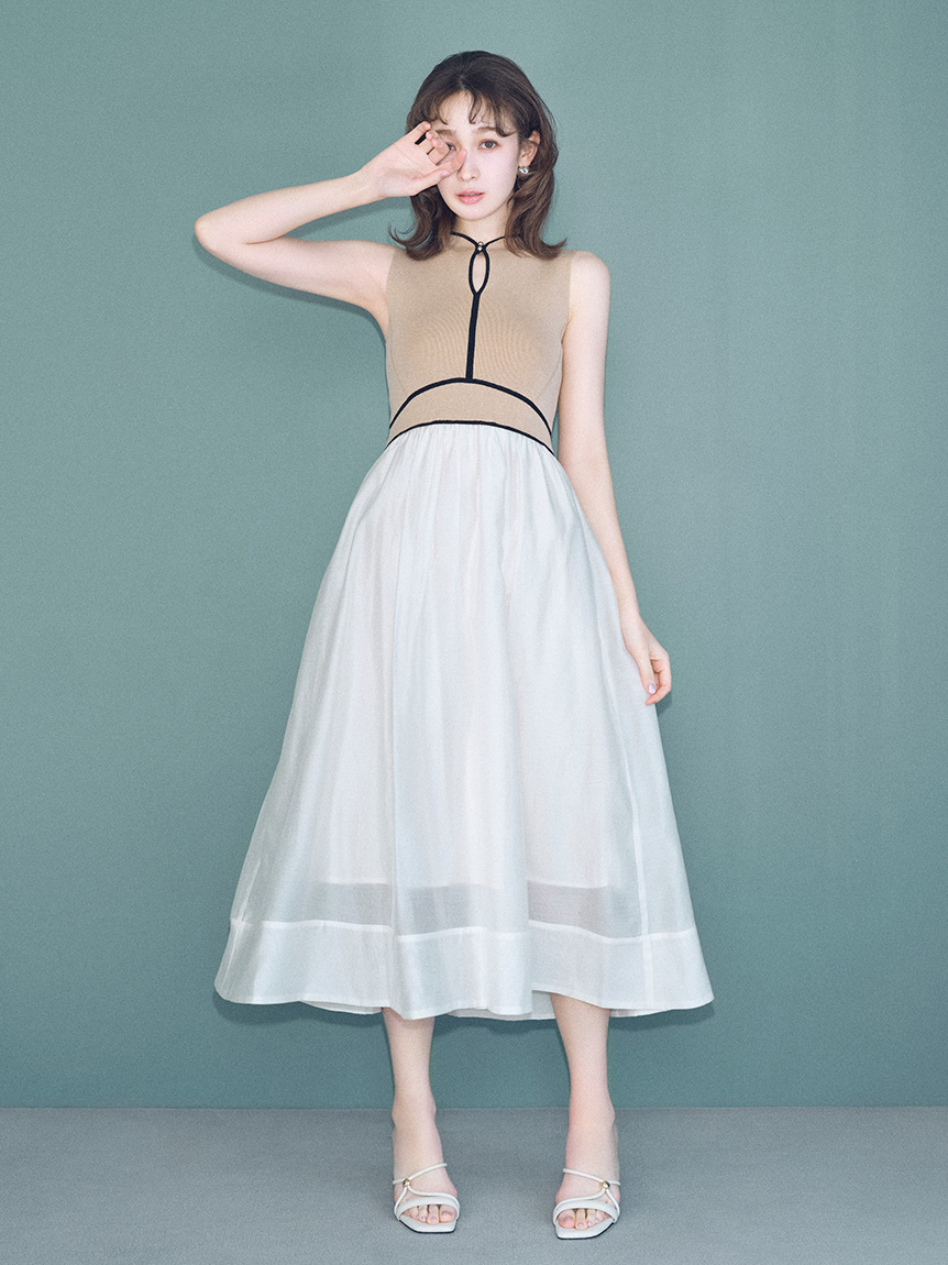 【WEB限定00サイズ】ラインニットドッキングワンピース MNT/00 WEB限定00サイズ】ラインニットドッキングワンピース(マキシ