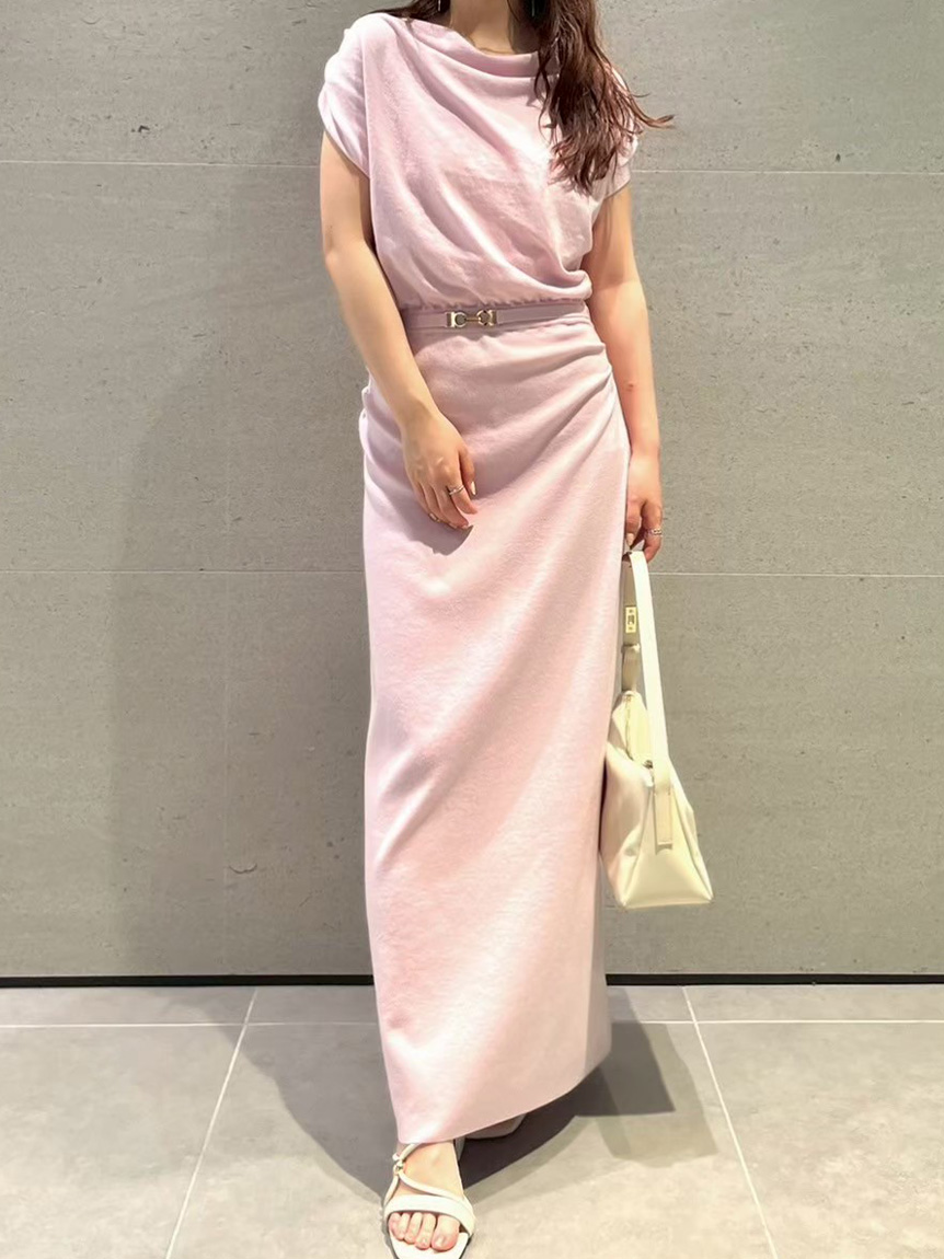 Lily Brown / ベルト付きドレープニットワンピース/one/ナイロン/PNK/LWNO254069 ベルト付きドレープニットワンピース(ニットワンピース)｜ワンピース