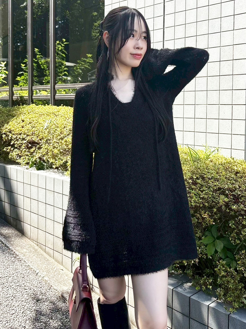 フェザークロシェットニットミニワンピース(ミニワンピース