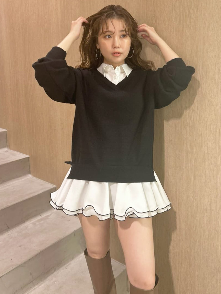 LILYBROWN リリーブラウン シャーリングフリルミニワンピース BLK 黒