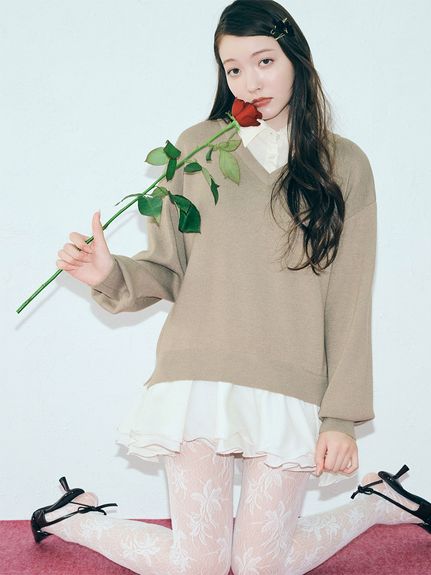 シャツドッキングフリルミニワンピース(マキシ・ロング