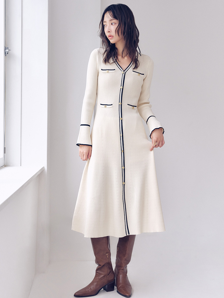 スキッパーポロニットワンピース(ニットワンピース)｜ワンピース