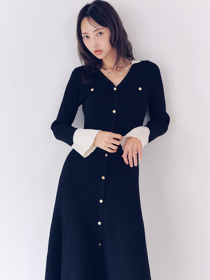 Lily Brown スキッパーポロニットワンピース スキッパーポロニットワンピース(ニットワンピース)｜ワンピース｜LILY