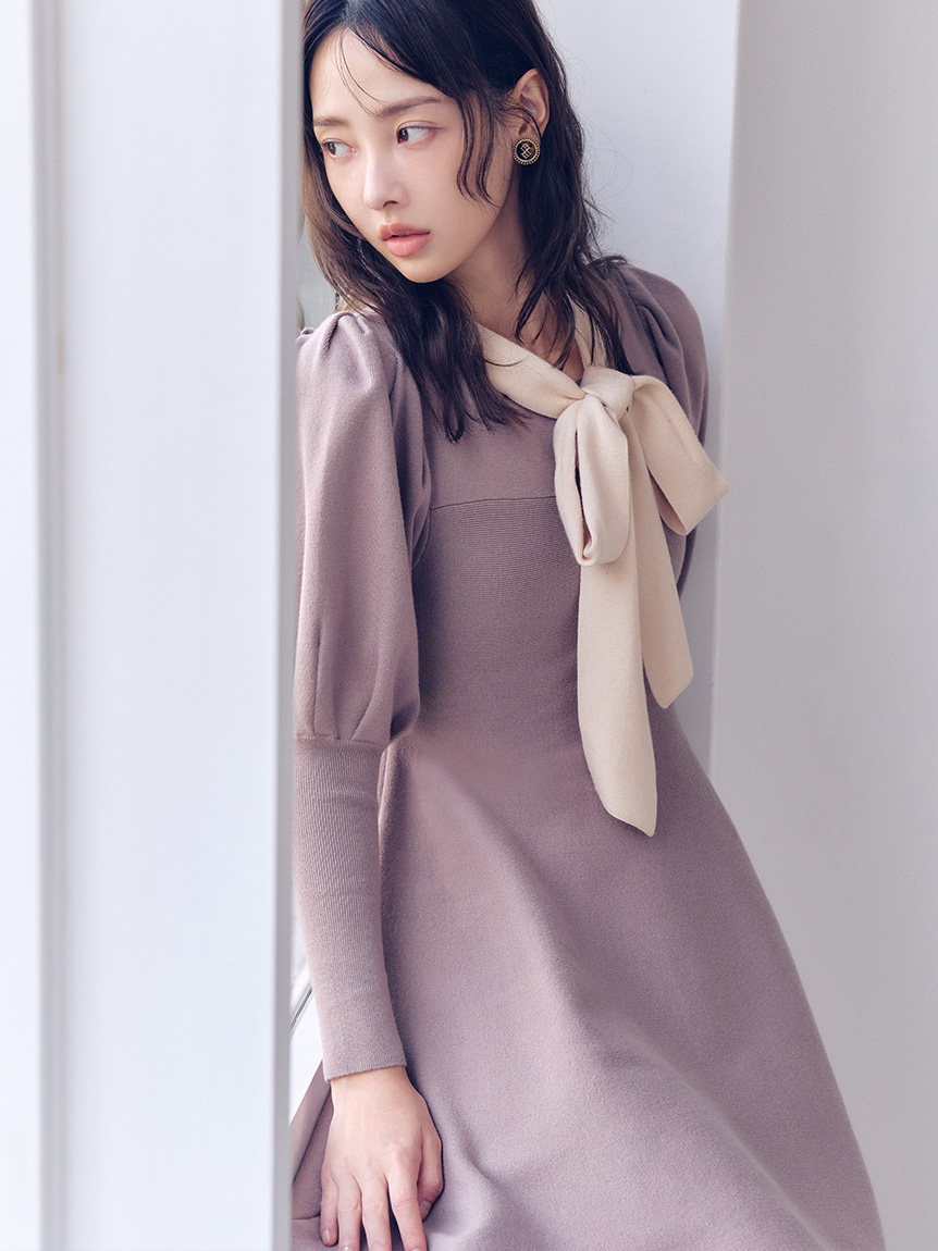新作新品タグ付き　リリーブラウン♡ボウタイリボンニットワンピース ボウタイリボンニットワンピース(ニットワンピース)｜ワンピース