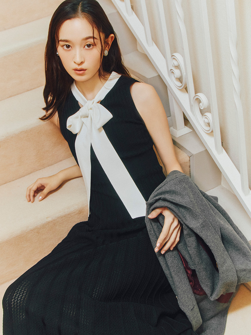 オフィシャル・MASHアプリ限定】ボウタイリボンニットワンピース