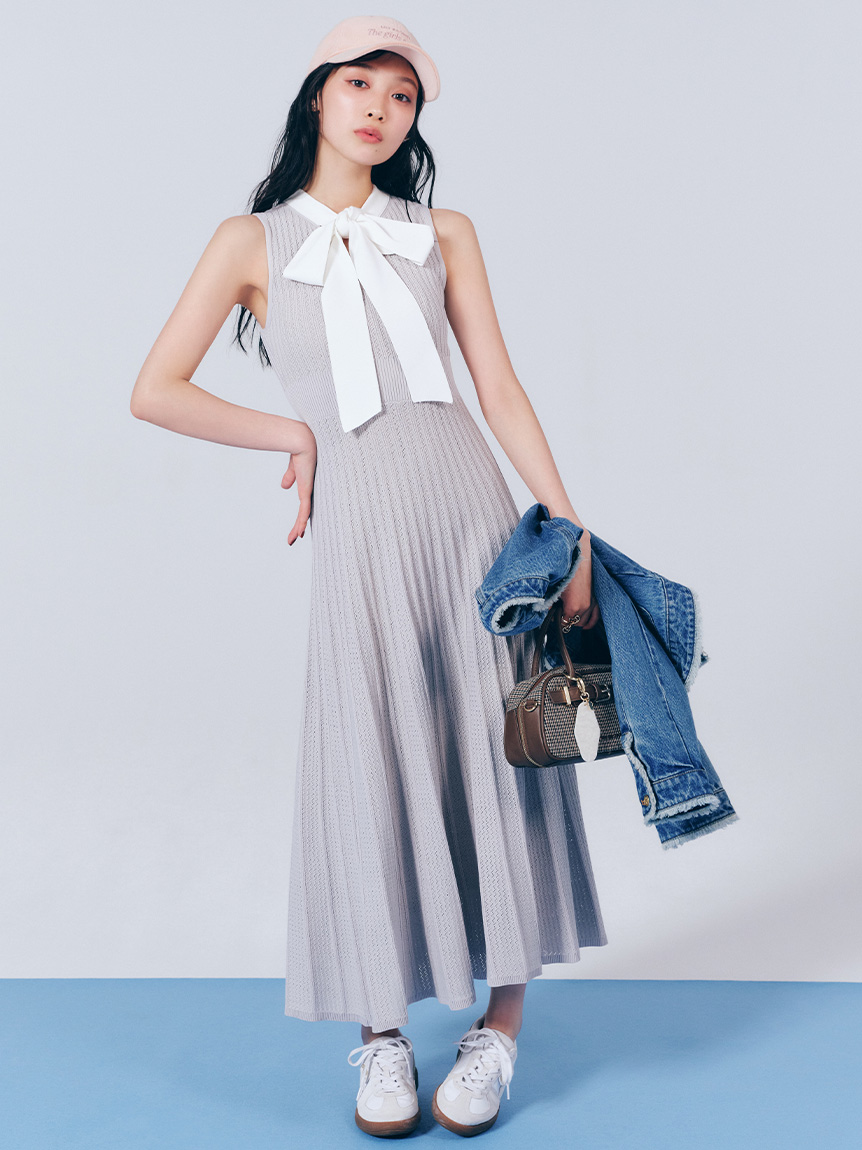 オフィシャル・MASHアプリ限定】ボウタイリボンニットワンピース