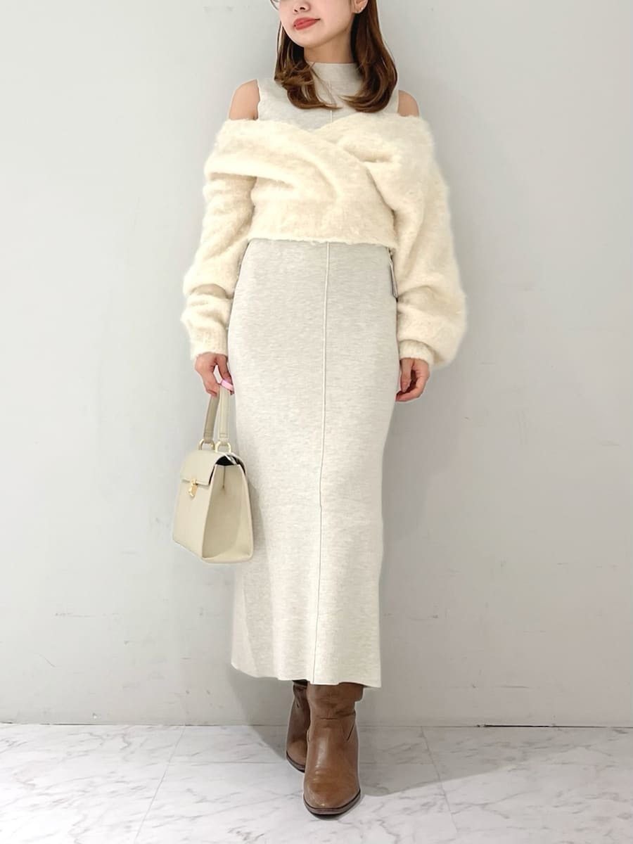 オフショルニット付きレイヤードワンピース(ニットワンピース