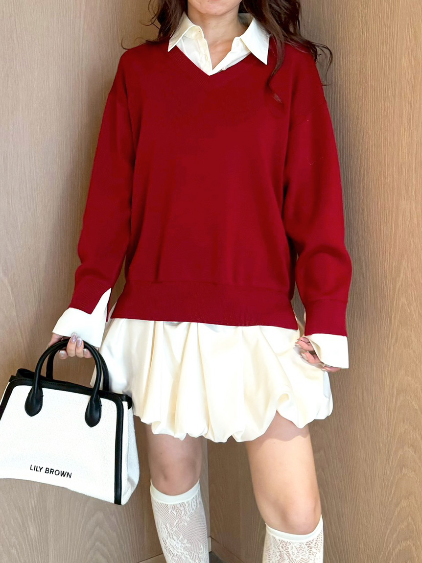 LILY BROWN ニットドッキングバルーンワンピース ivory ニットドッキングバルーンワンピース(ニットワンピース)｜ワンピース