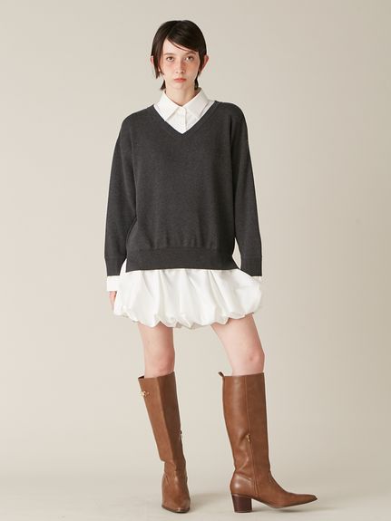 リリーブラウン　ニットドッキングバルーンワンピース ニットドッキングバルーンワンピース(ニットワンピース)｜ワンピース