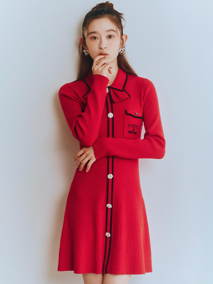 LILY BROWN×MARY QUANT】デイジー釦付きビジューミニニットワンピース