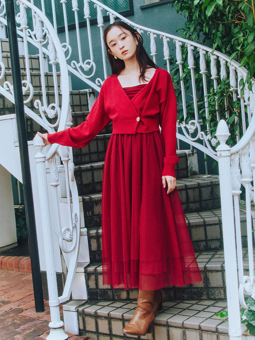 カーデセットチュールワンピース(マキシ・ロングワンピース