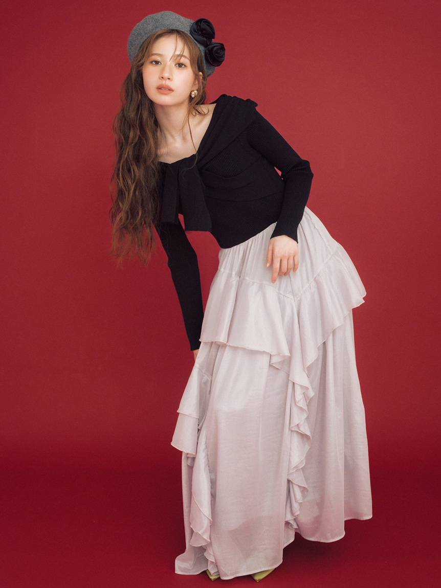 ☆CAST: ANNAアシンメトリーノースリーブワンピース〈M〉チョコ