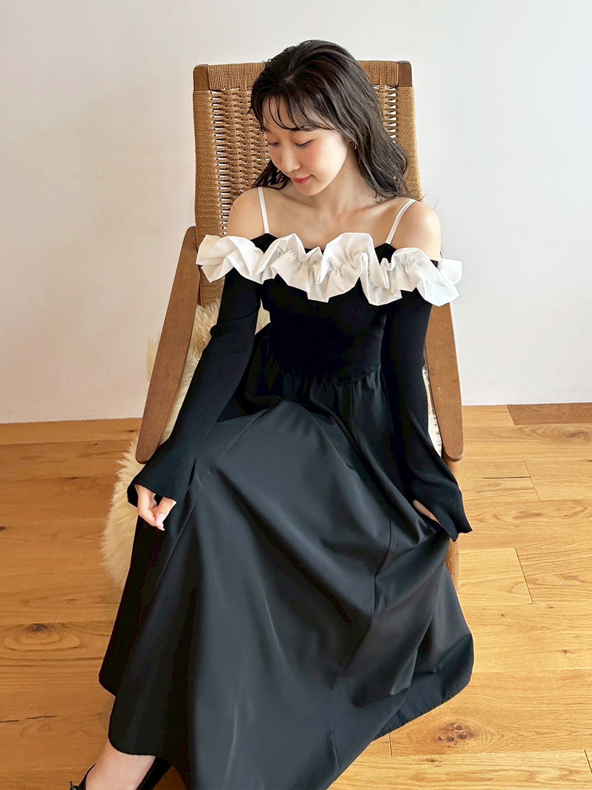 リリーブラウン♡フォーマル★最終値引き★ 限定カラー】【WEB限定00サイズ】フリルカラーニットコンビワンピース