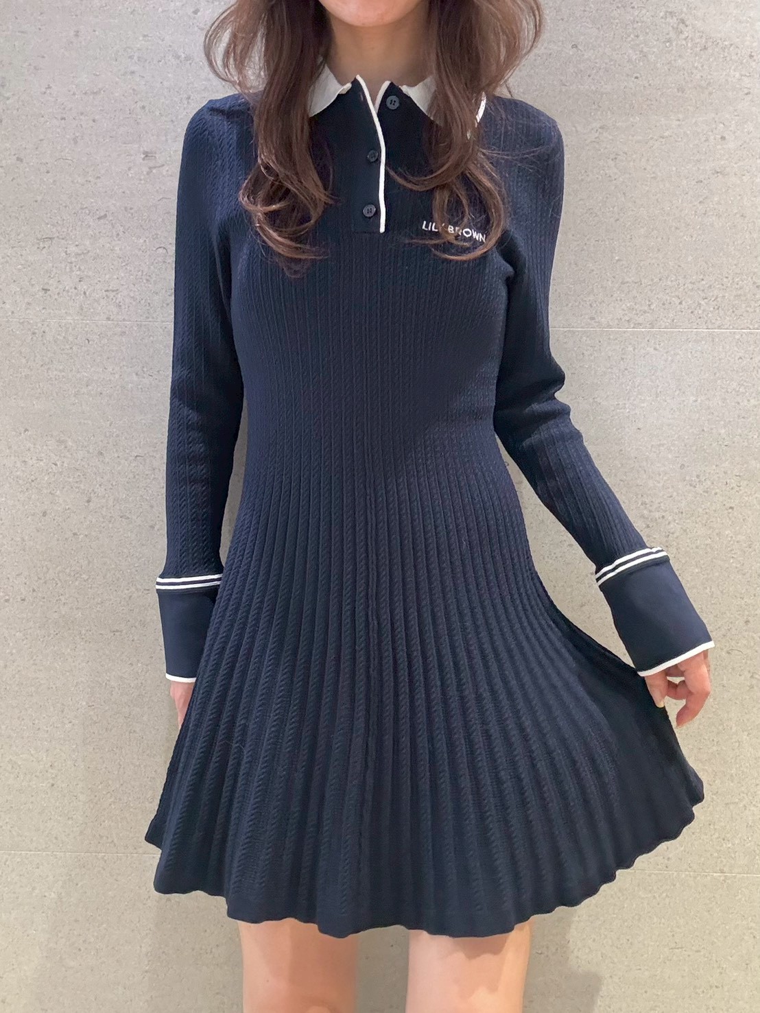 ロゴ刺繍ポロニットミニワンピース(ミニワンピース)｜ワンピース｜LILY
