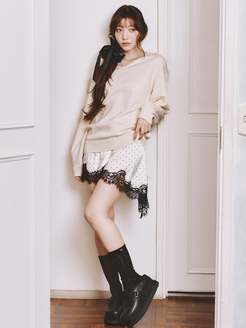 WEB限定カラー】カシミヤブレンドニットセットサテンミニワンピース