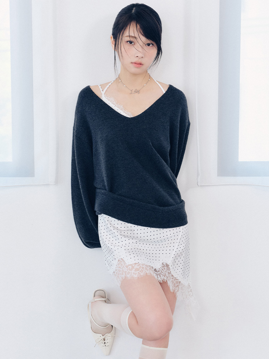 WEB限定カラー】カシミヤブレンドニットセットサテンミニワンピース