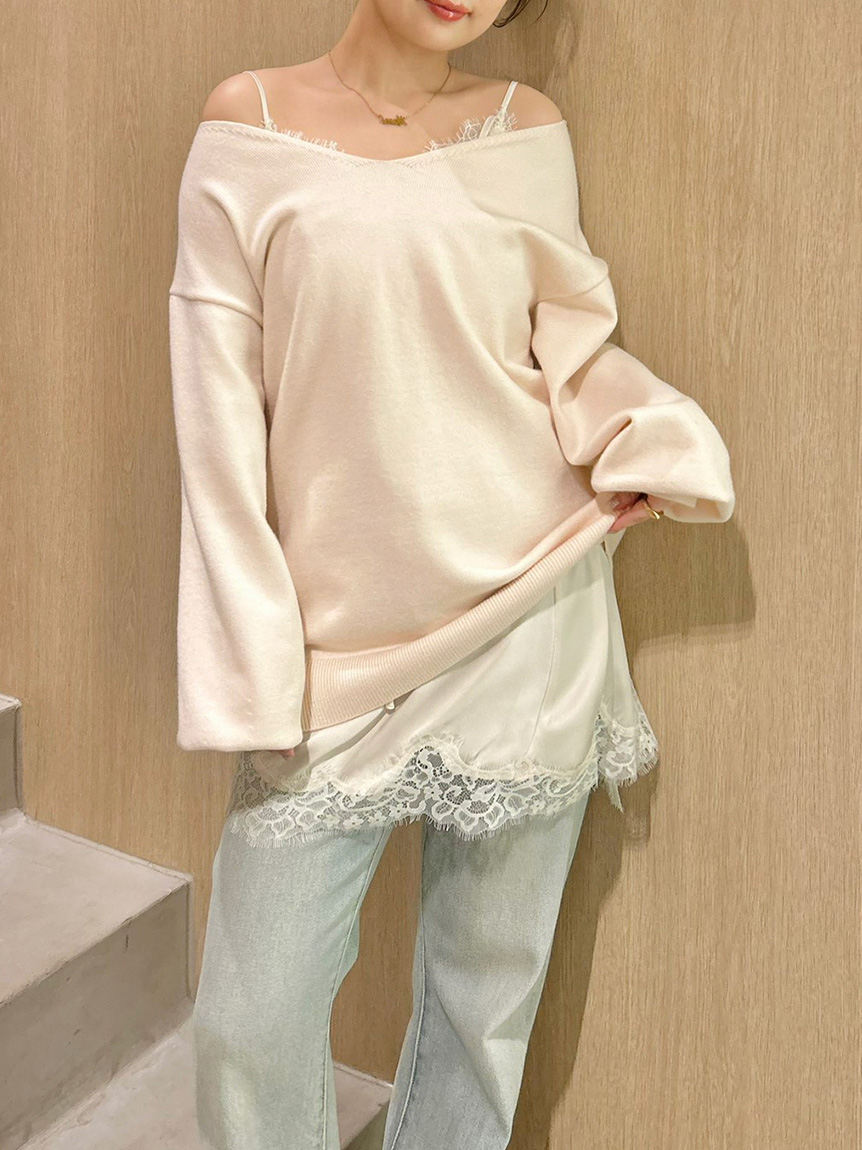 WEB限定カラー】カシミヤブレンドニットセットサテンミニワンピース