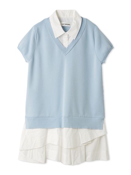 シャツドッキングラッフルワンピース(ニットワンピース)｜ワンピース