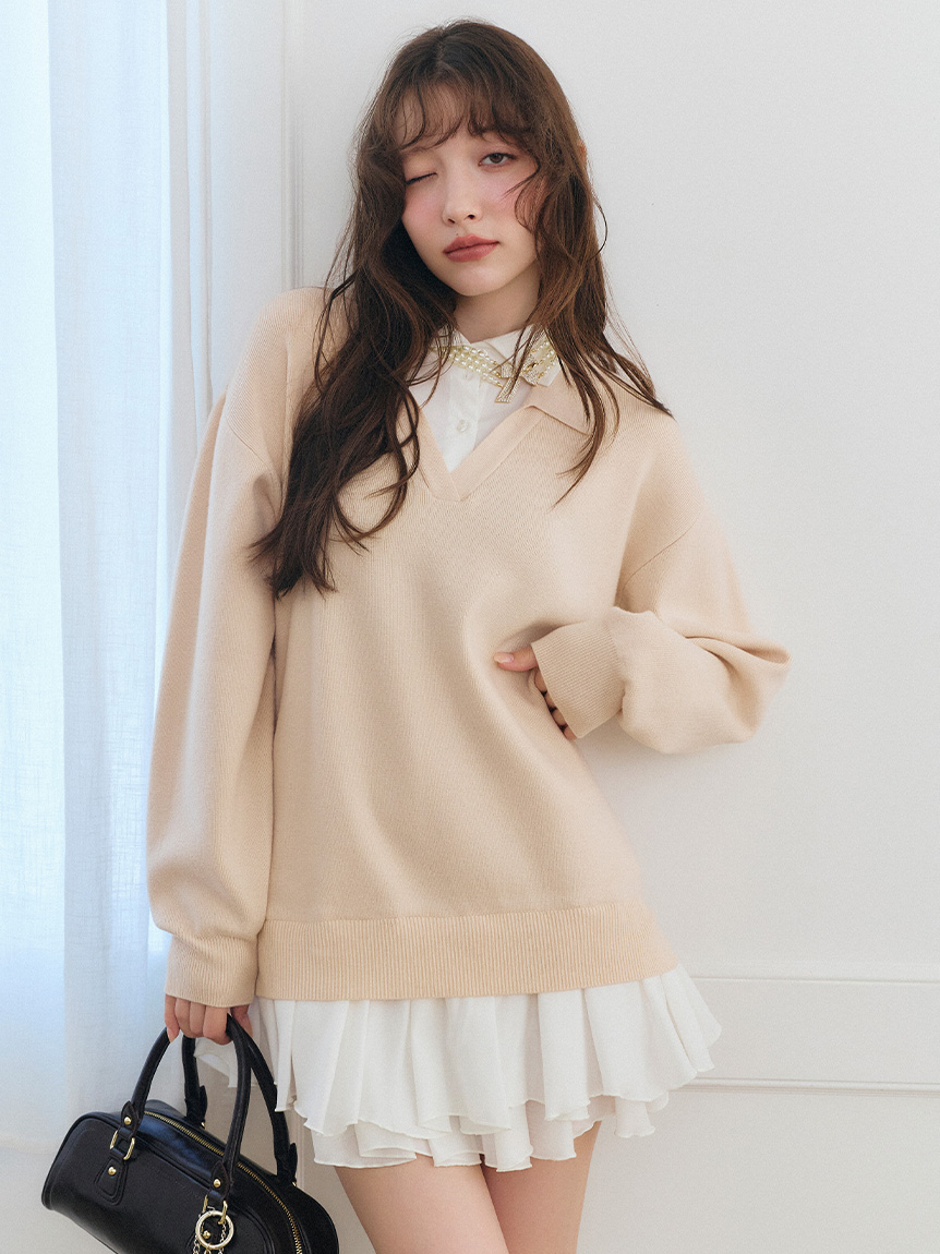 シャツドッキングニットミニワンピース(ミニワンピース)｜ワンピース
