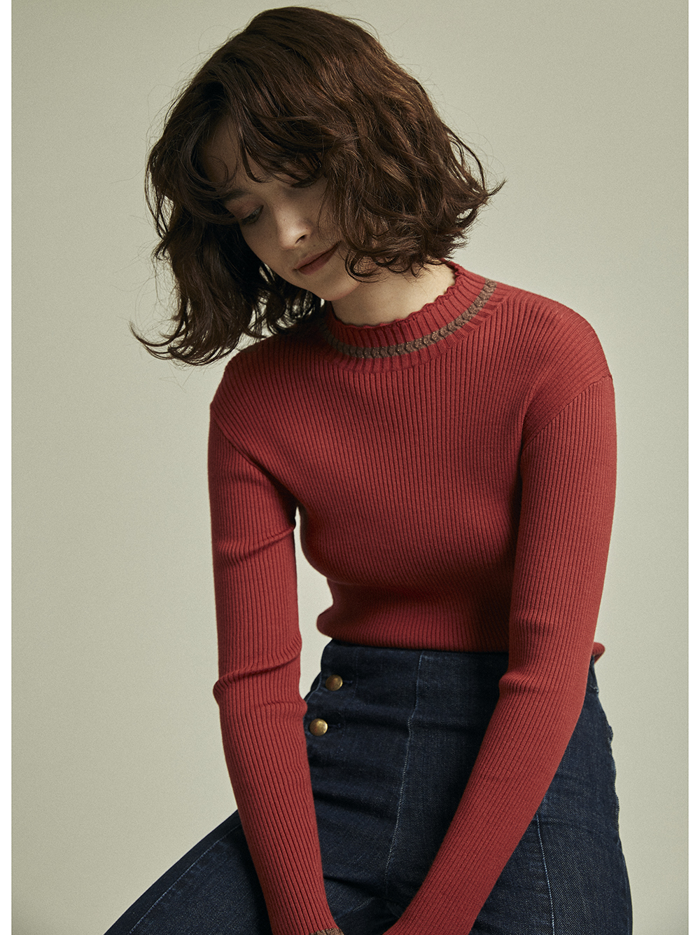 リブハイネックプルオーバー