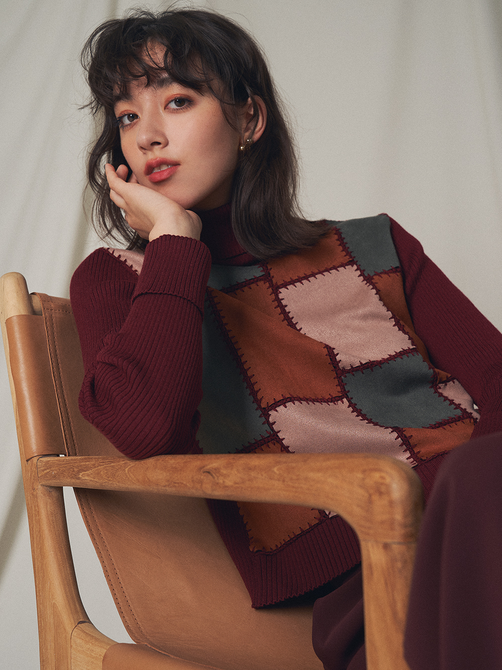 カラーブロックニットトップス