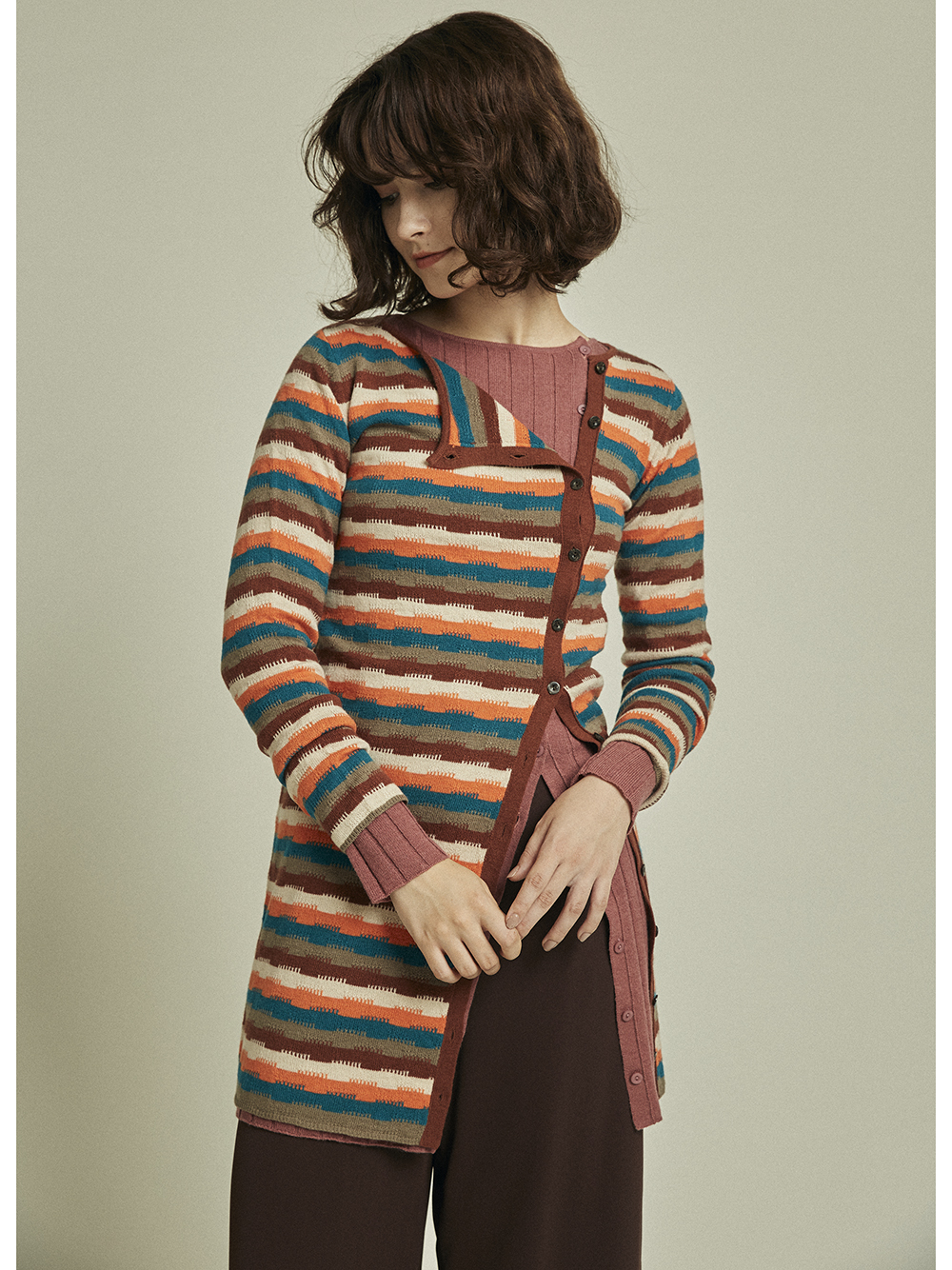 サイドボタンリブトップス