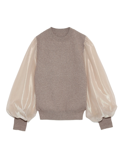 袖シースルーニットプルオーバー