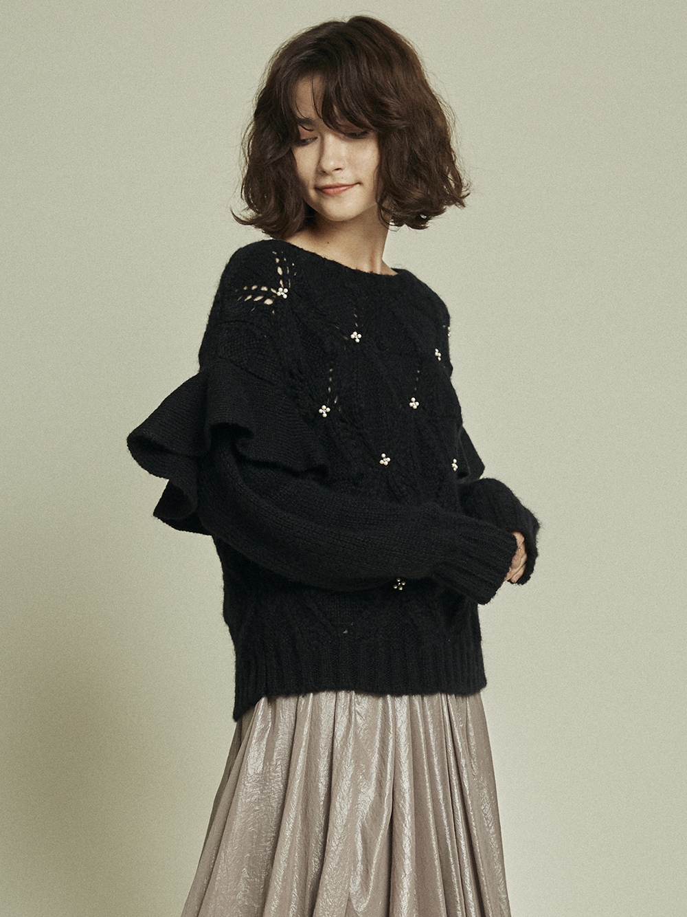 [L.B CANDY STOCK]ビジューフリルニットトップス