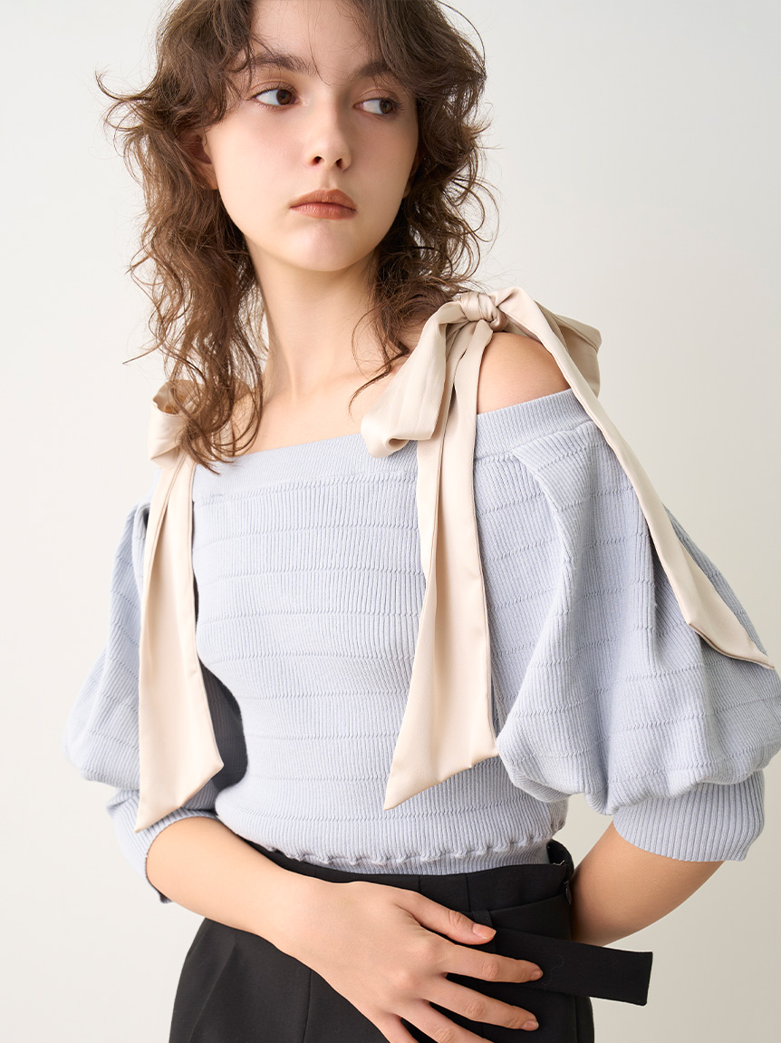 ショルダーリボンオフショルニットトップス(ニット)｜トップス｜LILY 