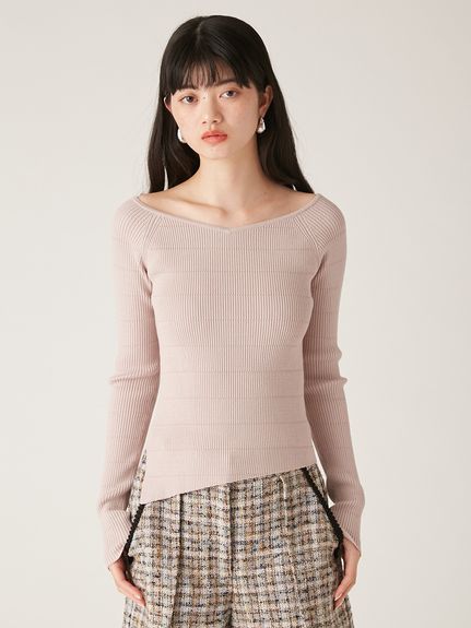 ニット セーター 2wayリブニットトップス レディース Ezick ニット セーター 2way design code neck イレリブ配色