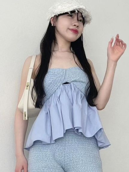lilybrown バルーンペプラムベアトップス　WHT バルーンペプラムベアトップス（カットソー/Tシャツ）｜LILY