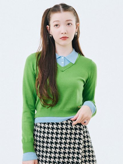 ブラウスレイヤードリバーシブルニット/brown シャツレイヤードニットトップス(ニット)｜トップス｜LILY BROWN
