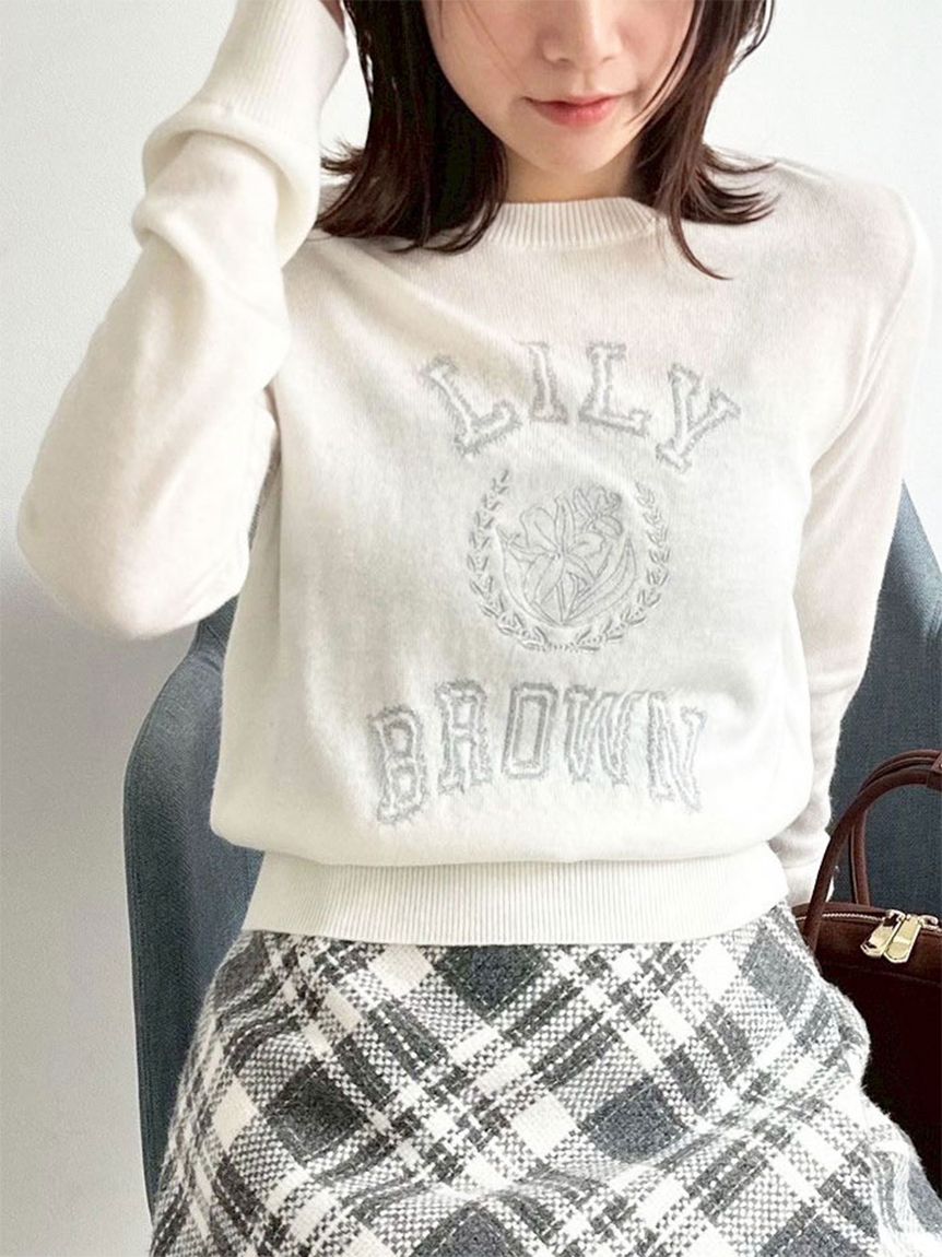 lily brown ロゴ付きラメトップス ラメジャガードロゴニットトップス(ニット)｜トップス｜LILY