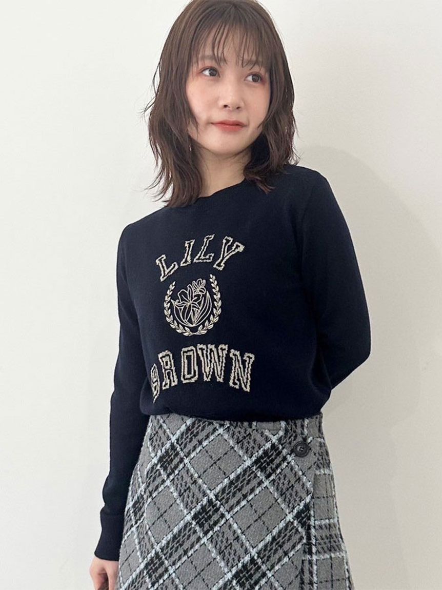lily brown ロゴ付きラメトップス ラメジャガードロゴニットトップス(ニット)｜トップス｜LILY