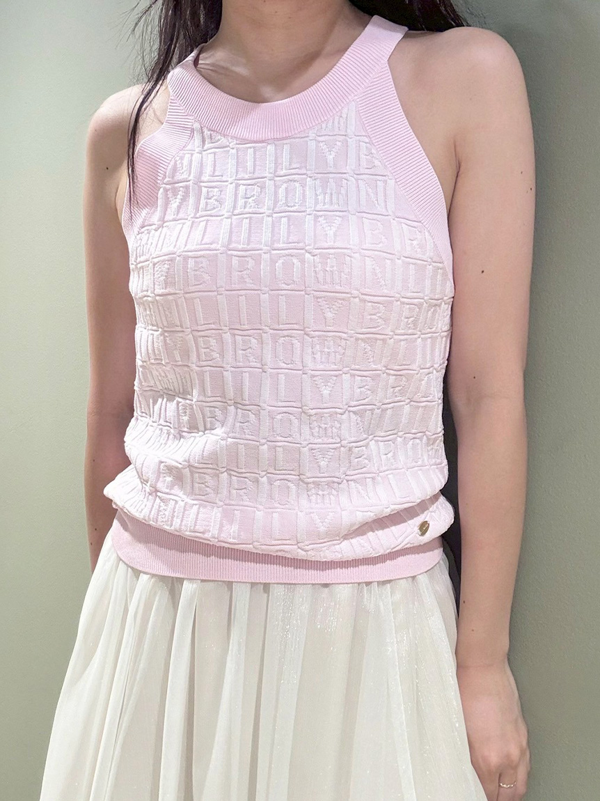【美品】LILY BROWN ケーブルニットポロシャツ F ホワイト LILY BROWN（リリーブラウン）の「Lily Bearケーブルニットプル