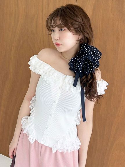 新作10%OFF リリー ブラウン LILY BROWN トップス 25秋冬 レースフリルニットトップス 7月下旬〜8月中旬予約 ノースリーブ ミドル丈 フリル lwnt254182 レースフリルニットトップス(ニット)｜トップス｜LILY BROWN