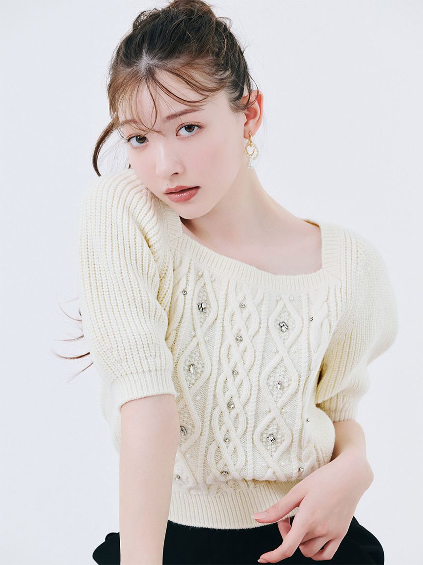 リリーブラウン L.B CANDY STOCK ビジューリボンニットトップス リリーブラウン LILY BROWN 【WEB限定カラー】[L.B CANDY STOCK