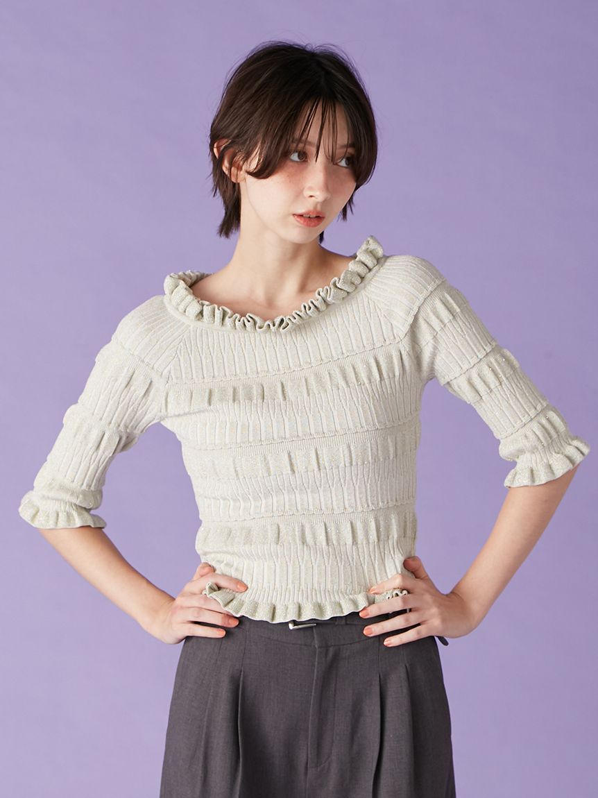 ラメリブオフショルニットトップス(ニット)｜トップス｜LILY BROWN