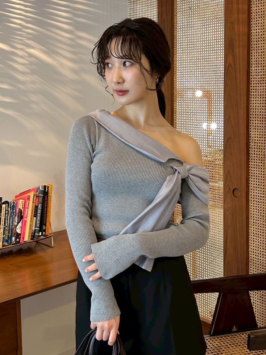 リボンディテールドッキングニット(ニット)｜トップス｜LILY BROWN