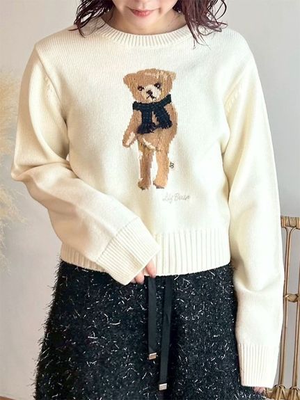 【新品・タグ付き】リリーブラウン リリーベア ニット ウール カシミヤ混　刺繍 USAGI ONLINE限定】Lily Bear ニットプルオーバー（うさぎ